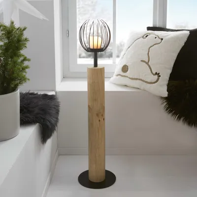 Produktbild von Windlichtsäule Kugel Holz & Metall 85cm