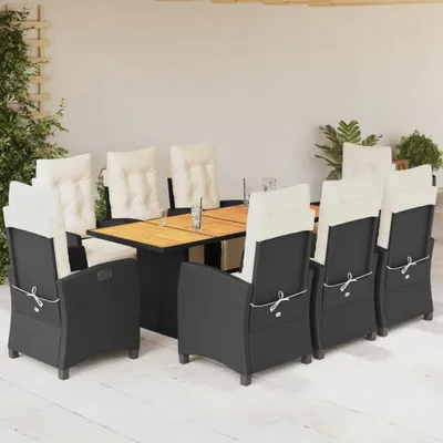 Produktbild von Design 9-tlg. Garten-Essgruppe mit Kissen Schwarz Poly Rattan, Gartenmöbel-Sets 2024 Neu