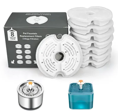 Immagine prodotto di 8 filtri di ricambio per fontanelle per gatti, con carbone attivo e resina, compatibili con fontanelle da 2,5 litri e 2 litri