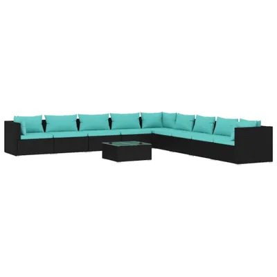 Produktbild von 10-tlg. Garten-Lounge-Set mit Kissen Poly Rattan Schwarz