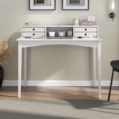 Produktbild von Schreibtisch MILANO mit 4 Schubladen und 1 Fach weiß aus Massivholz, robuste Verarbeitung PC-Tisch mit Stauraum für Büro und Home-Office