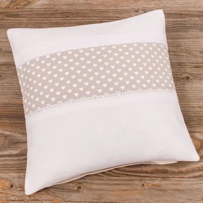Produktbild von Kissen-Bezug 30x30 cm Spitze Herzen beige weiß Baumwolle