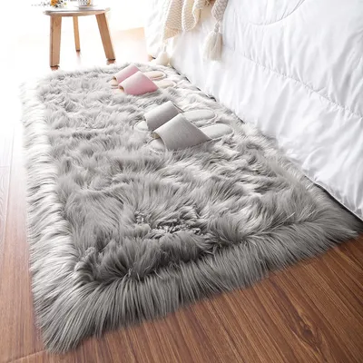 Produktbild von Teppich Imitationsfell, grau, 50 x 150 cm, Shaggy, für Wohnzimmer