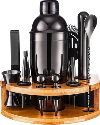 Produktbild von 12-teiliges Cocktailshaker-Set mit Bambusständer, 750ml Edelstahl-Barkeeper-Set für Mixgetränke