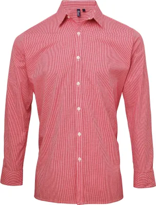 Image de Chemise micro écossaise à manches longues pour homme Premier RW5526 (3XL) (Rouge/Blanc)