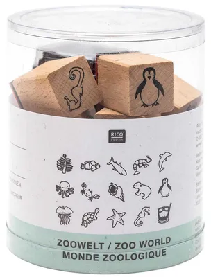 Produktbild von Rico Design Acrylfarben Set Stempel aus Holz natur zoologique Welt