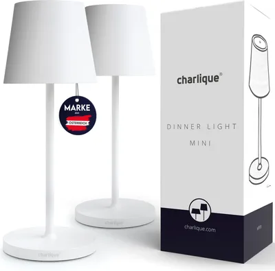 Produktbild von charlique® LED Akku Tischlampe mini (Doppelpack) - Dinner Light weiss 28 cm - kabellose Tischleuchte mit USB, aufladbar, warmes Licht