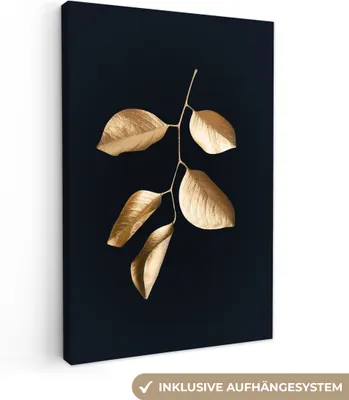 Produktbild von MuchoWow® - Leinwandbilder - Blätter - Schwarz und Gold - Luxus, Wandbild, Wanddeko Bilder Wohnzimmer, 20x30 cm