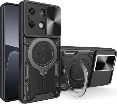 Produktbild von Handyhülle für Xiaomi Redmi Note 13 5G Dual-Layer Stoßfest Rüstung Hülle mit Dia Kameraschutz und Kreisförmig Ring Ständer Schwarz