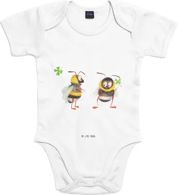 Produktbild von Mr. & Mrs. Panda Strampler Baby Hummeln Kleeblatt 3. - 6. Monat - Heather Grey - Geschenk, glücklich Werden, Babystrampler, Spruch Positiv, Babybody, babykleidung body