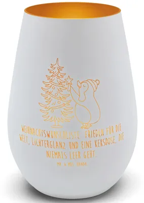 Produktbild von Mr. & Mrs. Panda Windlicht Glas Pinguin Weihnachtsbaum - Weiß - Geschenk, Laterne, Kerzenhalter, Weihnachten, Winter, Teelichthalter, Gartenlicht