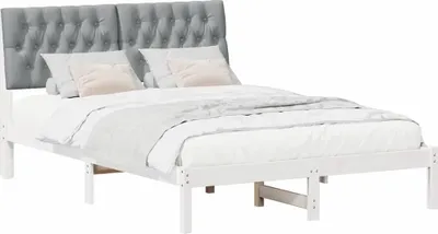 Produktbild von （Robust Möbel） Bettgestell mit gepolstertem Kopfteil Weiß 150 x 200cm - CL700713 - Klassische BettenJugendbett Tagesbett
