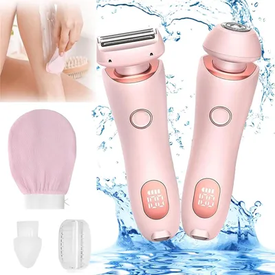 Produktbild von Damenrasierer, Frühlings-Einsteiger-Set, Bikini-Trimmer mit LED-Display, wasserdicht, Nass- und Trockenrasur, für Achseln, Beine und Bikinizone (rosa)