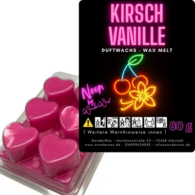 Produktbild von WonderWax Neon Duftwachs Wax Melts für Duftlampe, 6 Herzen Duftmelt Wachsmelt Sojawachs Neon Herzen für Raumdüfte, Wachs Duftöl Indoor Herbst Melts für Aromalampe Kirsch Vanille