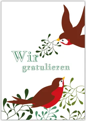 Produktbild von 4x Schöne Glückwunschkarte mit Vögeln und Misteln: Wir gratulieren in grün