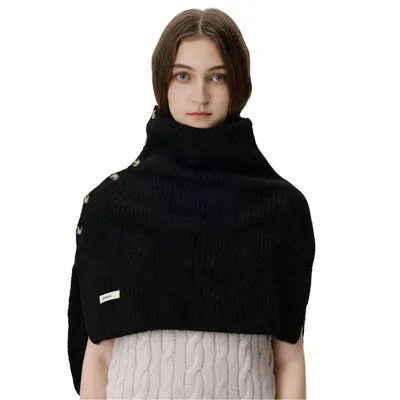 Produktbild von Schultertuch mit Knöpfen, Multifunktionaler Strickschal, Pulloverschal Poncho 50x58cm, Schwarz