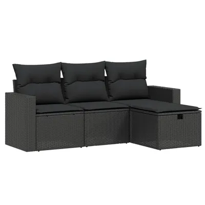 Produktbild von vidaXL 4-tlg. Garten-Sofagarnitur mit Kissen Schwarz Poly Rattan