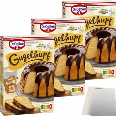 Produktbild von Dr. Oetker Gugelhupf Rührkuchen Backmischung 3er Pack (3x525g Packung) + usy Block