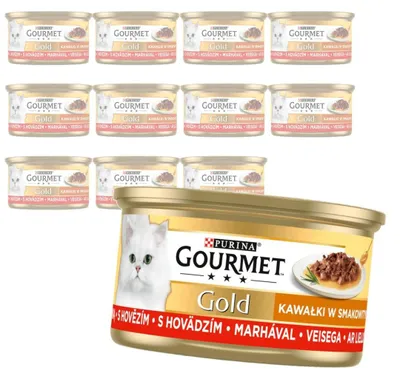 Produktbild von Purina Gourmet Gold mit Rindfleisch 12x85g Nassfutter-Stückchen in Soße
