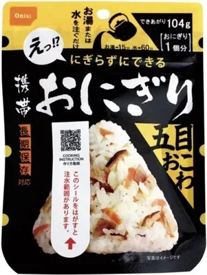 Immagine prodotto di Onisi | Pocket Onigiri Gomoku-okowa - 45 g - Con funghi shiitake - Onigiri istantaneo - Snack giapponesi