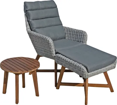 Produktbild von Liegestuhl mit Beinen und Tisch aus Akazie GARDA-120 in grau, B/H/T: ca. 85/95/65 cm