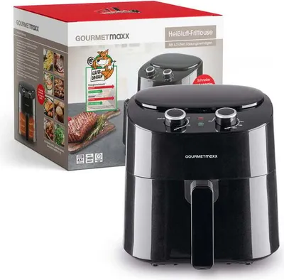 Produktbild von GOURMETmaxx Heißluftfritteuse 4,5L Airfryer mit 8 Programmen, ideal zum besonders fettarmen Garen, Grillen oder Backen ohne Öl Mit LCD-Display Timer- & Stay-On-Funktion 1400W Schwarz