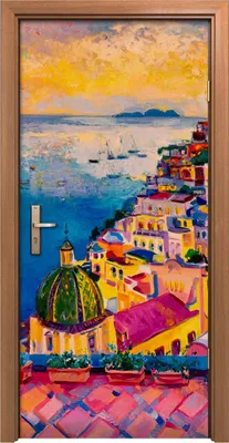 Produktbild von Türposter 90x200 cm Türaufkleber Türtapete Türfolie Klebefolie Malerei Dorf Stadt moderne Kunst