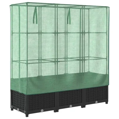 Produktbild von Hochbeet mit Gewächshaus-Aufsatz Rattan-Optik 120x40x138 cm