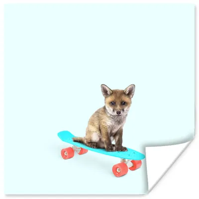 Produktbild von MuchoWow® Poster Fuchs - Tiere - Skateboard - Blau 50x50 cm - Wohnzimmerdekoration