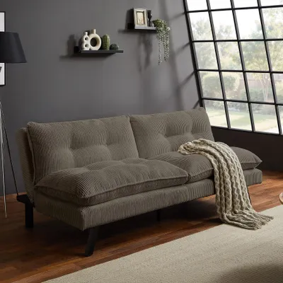 Produktbild von riess-ambiente Schlafsofa COCOONING 190cm greige Cord 3-Sitzer Couch mit fest vernähten Kissen