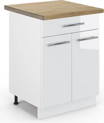 Produktbild von Küchenunterschrank Vicco Fame-Line Weiß Hochglanz 60 cm mit Schublade, AP Eiche, Model 45907