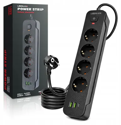 Produktbild von LEDLUX Steckdosenleiste 2m 4fach mit USB und Schalter