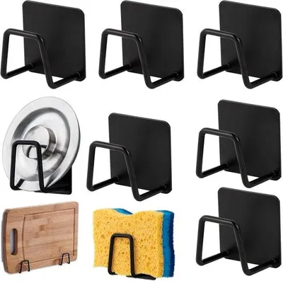 Produktbild von Famanu Sponshalter für die Küche, Set von 6, Edelstahl, selbstklebend und wasserdicht