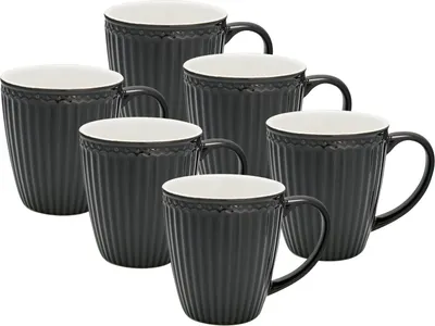 Produktbild von Greengate Alice Becher mit Henkel dark grey 0,4 l Set6
