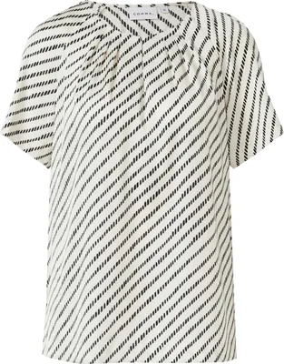Produktbild von Comma Satin-Bluse mit Raffung am Rundhalsausschnitt, Raglanärmeln und Allover-Print, Weiß, Größe 36
