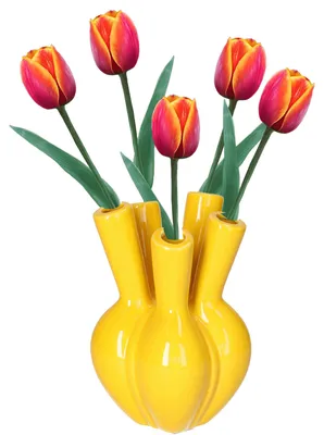 Produktbild von Blumenvase - Tulpenvase - gelb - Keramik - 12 x 18 cm - Hornvase