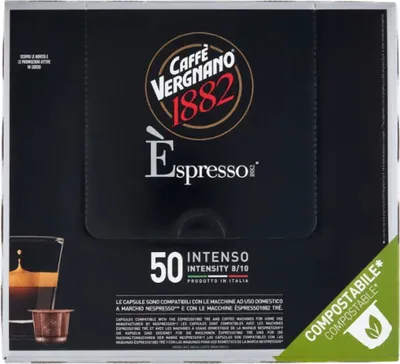 A box of Caffe Vergnano 1882 Espresso capsules.