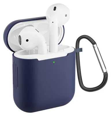 Produktbild von AirPods 1 / 2 Silikon Schutzhülle mit Karabiner, Soft Touch Case, stoßfeste Hülle, rutschfest, 360° Schutz, Nachtblau