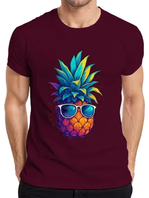 Produktbild von Ananas Sonnenbrille bunt tropisch Sommer Urlaub Hawaii Retro Herren T-Shirt, Burgundy, S