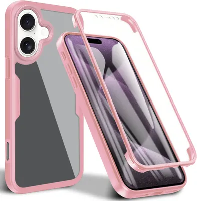 Produktbild von Schutzhülle für iPhone 16, Eingebautem Displayschutz 360 Grad Komplettschutz Handyhülle Pink