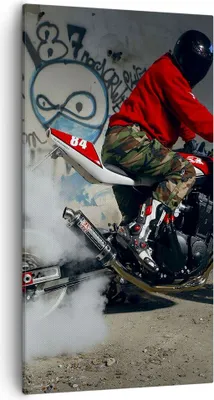 Produktbild von Bild auf Leinwand - Leinwandbild - Motorrad motorradfahrer graffiti - 55x100cm - Wand Bild - Wanddeko - Leinwanddruck - Bilder - Kunstdruck - Leinwand bilder - Wandkunst - PA55x100-2265