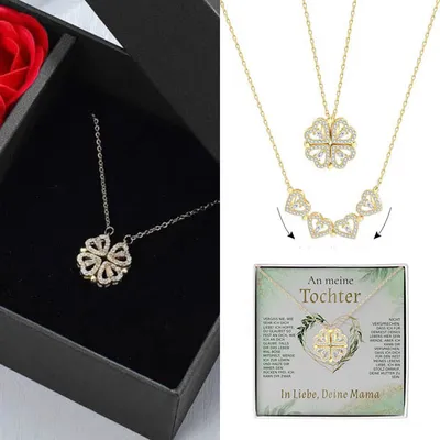 Produktbild von An meine Tochter - 2in1 Halskette mit Kleeblatt- und Herzmotiv für Damen - KIARA_CLOVERIE_ROSEBOX