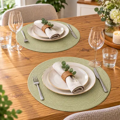 Produktbild von Tischset 2er Set Natur rund 35 cm Ø Platzset abwaschbar Platzdeckchen