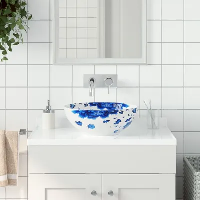 Produktbild von Cloris Designermöbel Aufsatzwaschbecken Weiß und Blau Rund Ø41x14 cm Keramik 2024 Neu