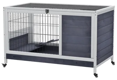 Produktbild von PawHut Kleintierstall Räder Kleintierkäfig Kleintierhaus Tannenholz Dunkelgrau