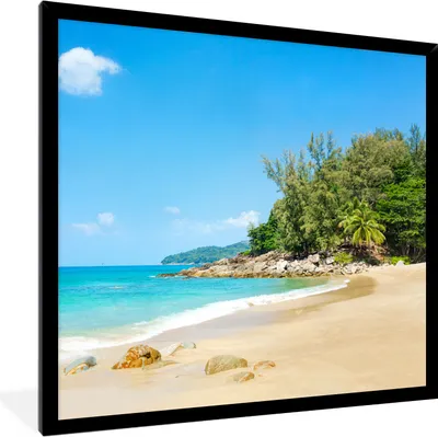 Produktbild von MuchoWow® Gerahmtes Poster Strand - Meer - Pflanzen - Tropisch 40x40 cm - Poster mit Schwarzem Bilderrahmen Wandposter Rahmen Foto Bilder - Mit Rahmen - Wanddekoration Schlafzimmer