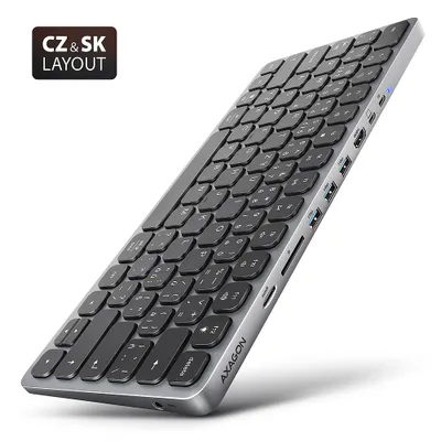 Produktbild von Axagon HMC-KB-GE, Kabelgebunden, USB 3.2 Gen 1 (3.1 Gen 1) Type-C, 100 W, 3,5 mm, 1.4/2.3, Grau