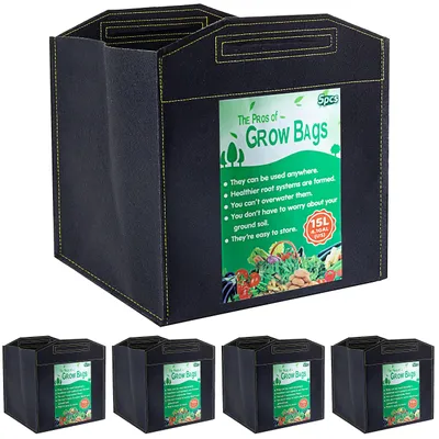 Imagen del producto de Bolsas para plantas, cuadradas, de 15 litros, paquete de 5 unidades, para uso en jardín y en interiores