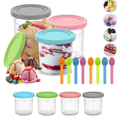 Produktbild von 8 x Eiscreme Behälter mit Deckel für Ninja Eismaschine,Eiscreme Aufbewahrungsbehälter,kompatibel,Eismaschine Maschine Zubehör,mit 8 Löffel