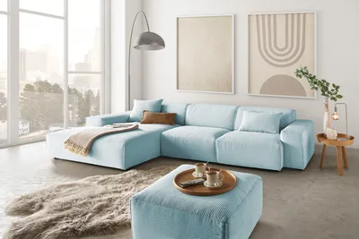 Produktbild von KAWOLA Sofa RANI Ecksofa Cord hellblau Recamiere links